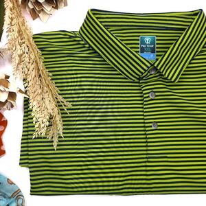 New Pro Tour Striped Golf Polo in Lime & Navy Size 2XL